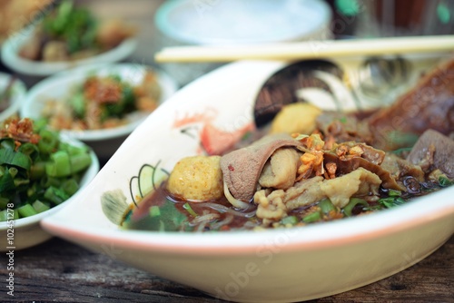 Boat noodles or kuai tiao ruea is a Thai style noodle