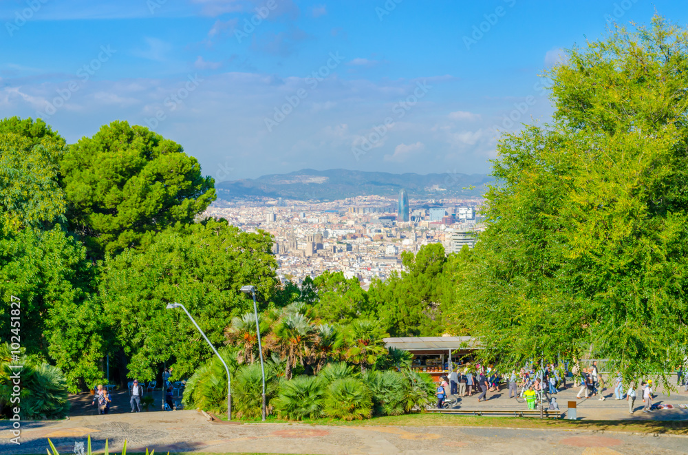 Fototapeta premium Barcelona cityscape. View seen from Montjuic hill