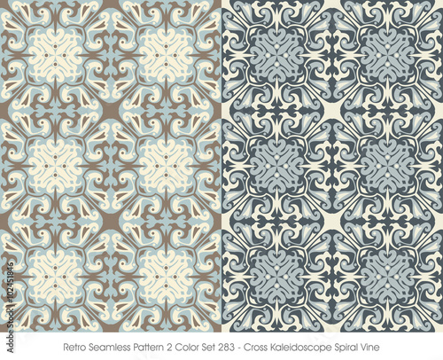 Retro Seamless Pattern 2 Color Set_283 Cross Kaleidoscope Spiral Vine 