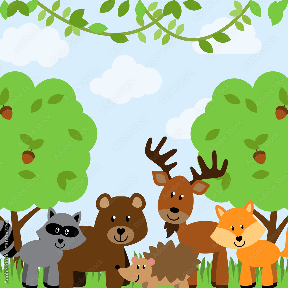 Obraz premium Forest Animals Vector Background