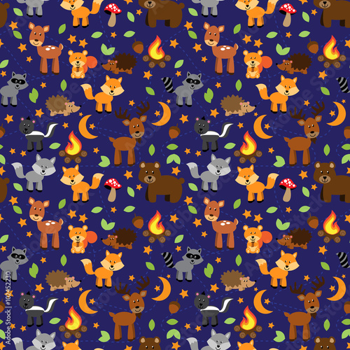 Seamless, Tileable Forest Animals Vector Background Pattern