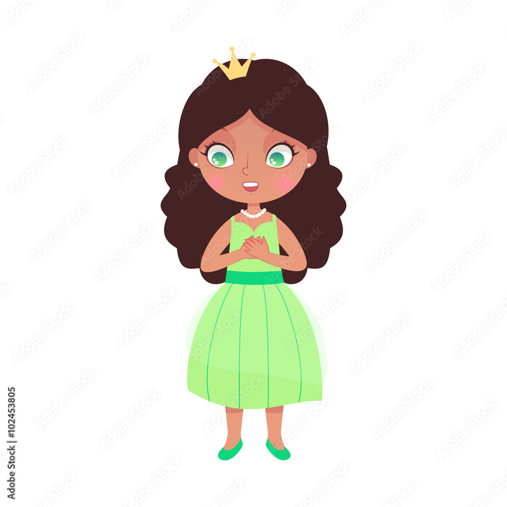 Illustration of cute little princess on white background. Emotion - delighted. Vector illustration.