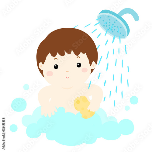 little cute boy take a bath cartoon vector