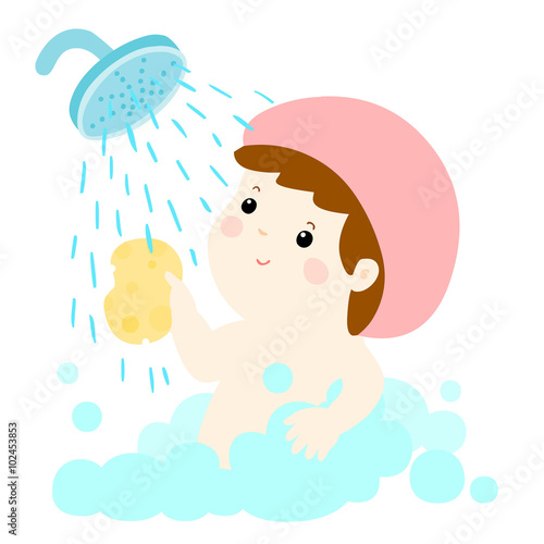 little cute girl take a bath cartoon vector