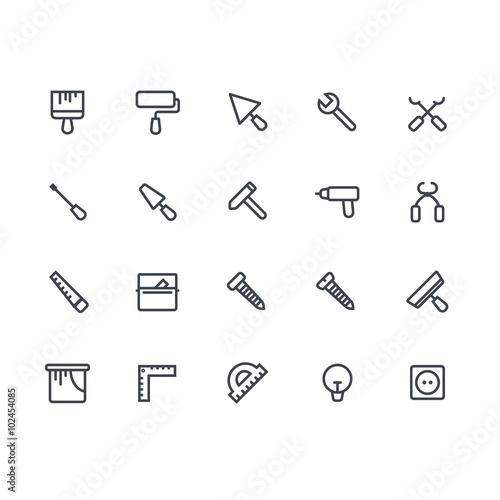 House remodeling tools. House remodel elements. Repair and construction tool adn equipment icon set.