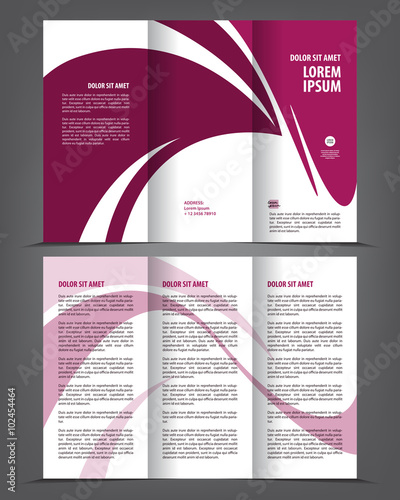 Vector empty tri-fold brochure template print blank violet design