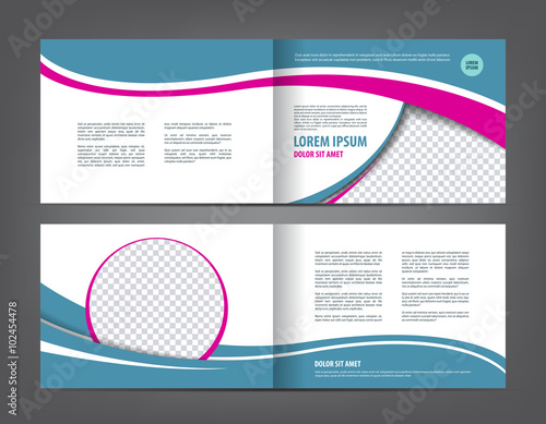 Vector empty bi-fold brochure print template design, bifold bright blue & purple booklet or flyer