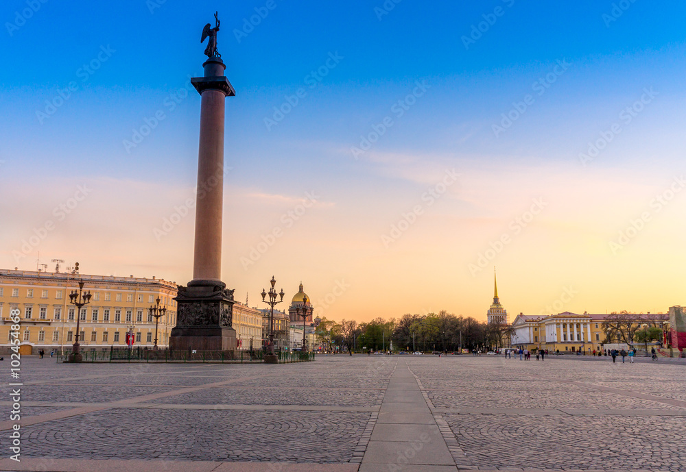 View from the Palace Square on the Alexander Column on the left and St. Isaac's Cathedral and the Admiralty away