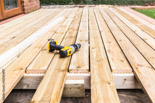 Fotografija Wooden decking construction.