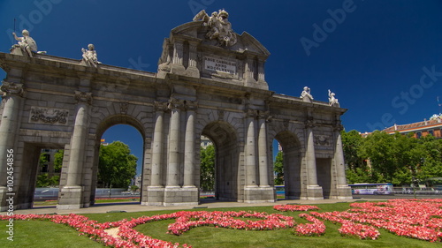 The Puerta de Alcala timelapse hyperlapse is a Neo-classical monument in the Plaza de la Independencia in Madrid, Spain.