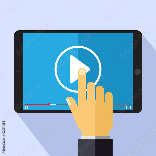 Vector video marketing concept in flat style - video player on the screen of tablet pc - infographics design element