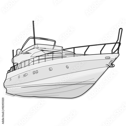 Nice wire black and white boat on white, fishing on a ship with outline background for poster illustration for web page - isolated flatten illustration master vector icon