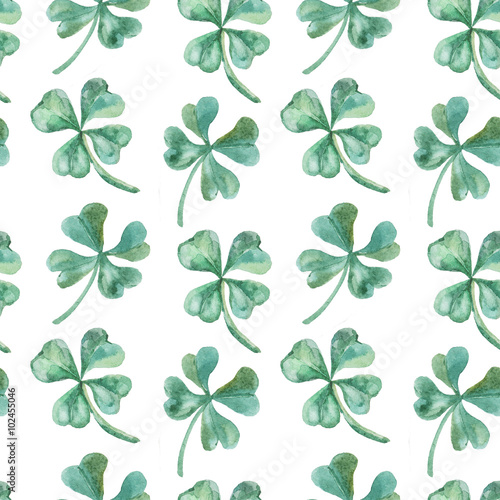 Seamless pattern watercolor clover. Vector St. Patrick Day. Shamrock.