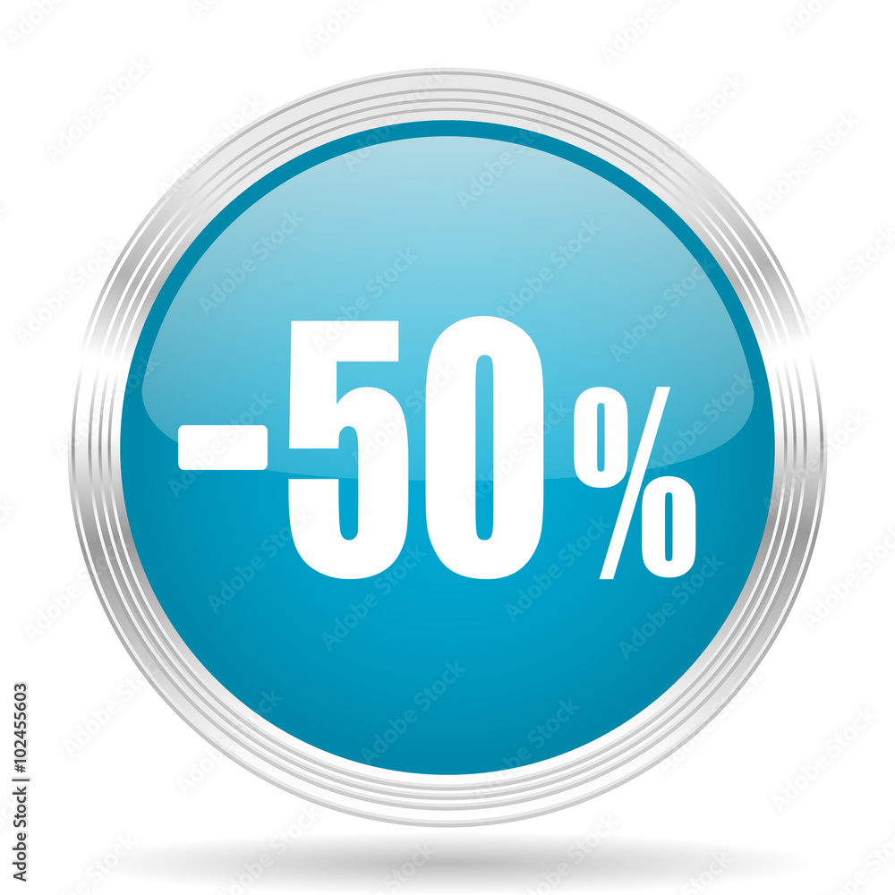 50 percent sale retail blue glossy metallic circle modern web icon on white background 50 percent sale retail blue glossy metallic circle modern web icon on white background