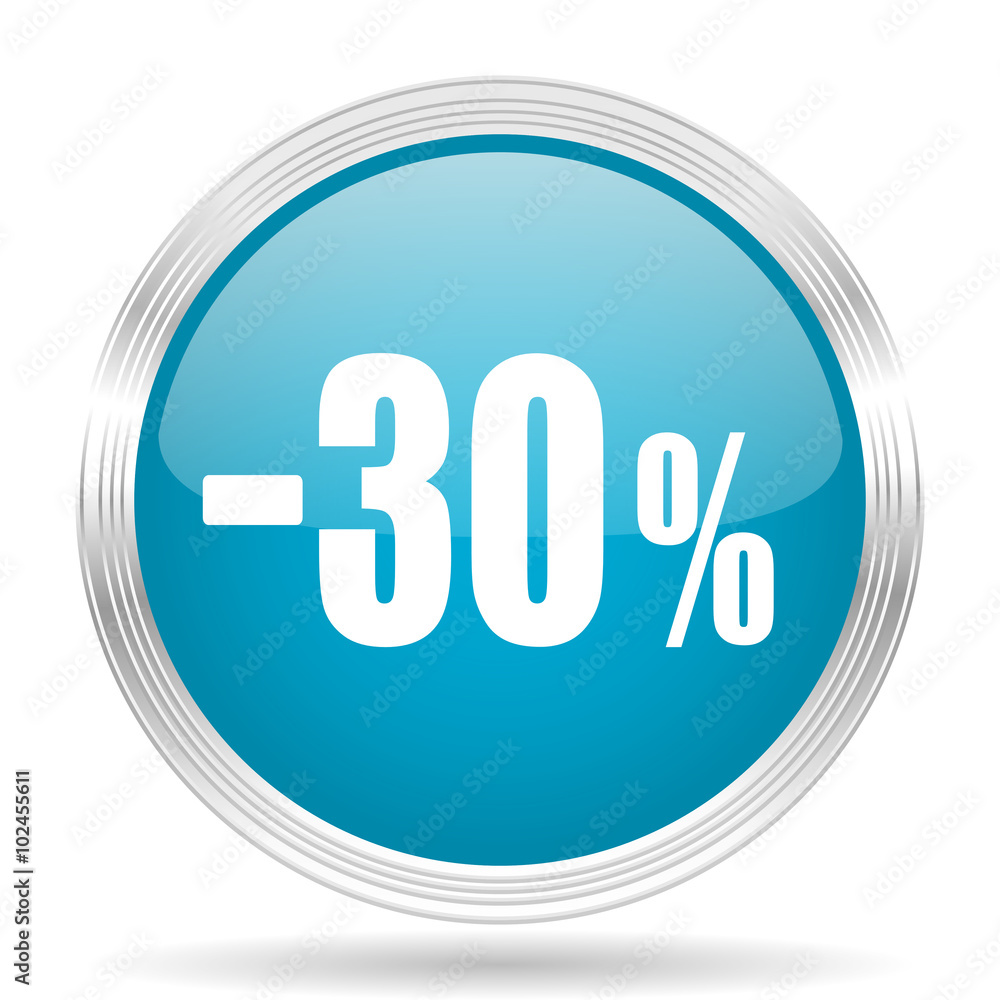 30 percent sale retail blue glossy metallic circle modern web icon on white background 30 percent sale retail blue glossy metallic circle modern web icon on white background