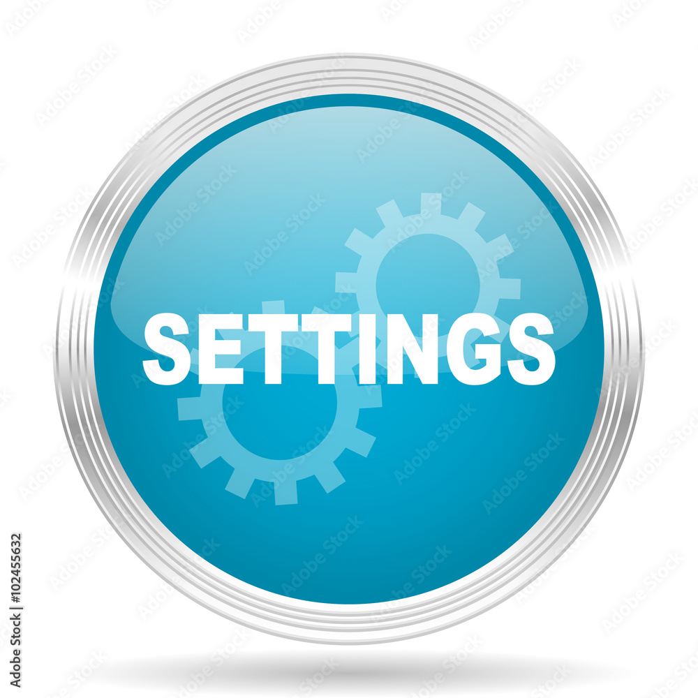 settings blue glossy metallic circle modern web icon on white background settings blue glossy metallic circle modern web icon on white background
