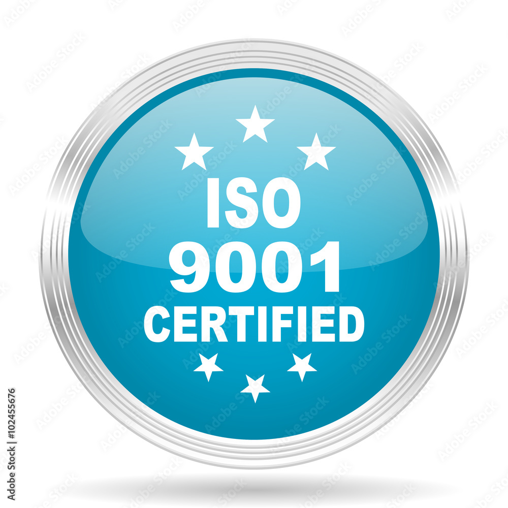 iso 9001 blue glossy metallic circle modern web icon on white background iso 9001 blue glossy metallic circle modern web icon on white background