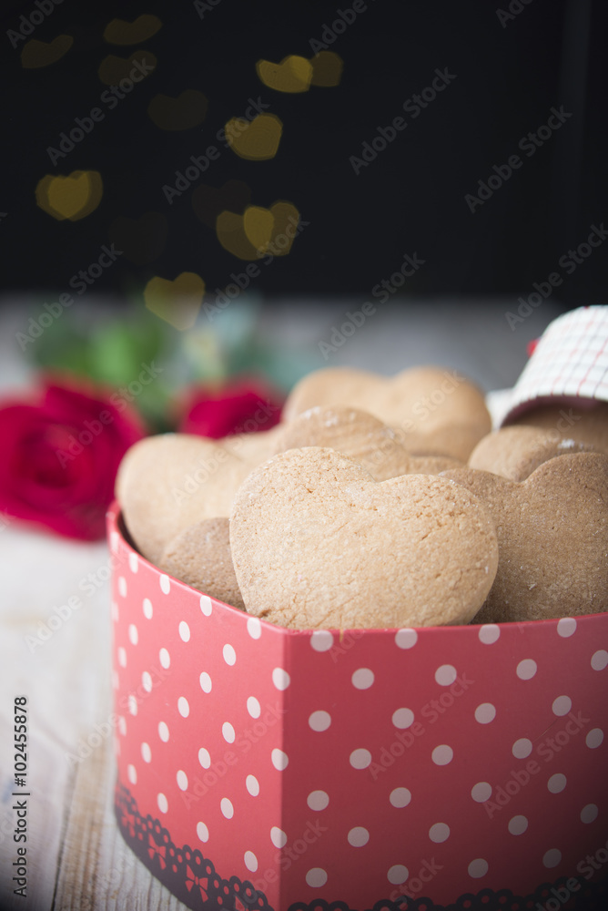 Festive cookies with hearts and roses for Valentine's Day. Festive cookies with hearts and roses for Valentine's Day.