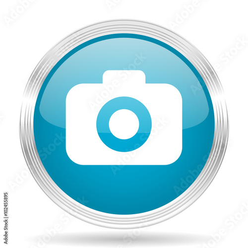 photo camera blue glossy metallic circle modern web icon on white background