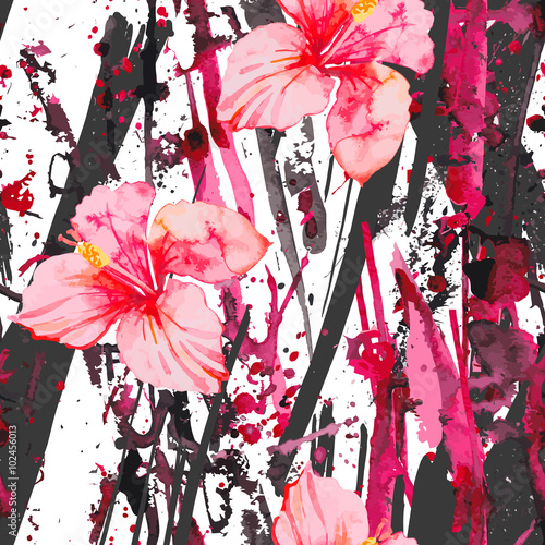 Abstract blue Ink splatter spots and lines. Seamless vector Pattern.  Handmade. Background. Trendy modernistic pattern.