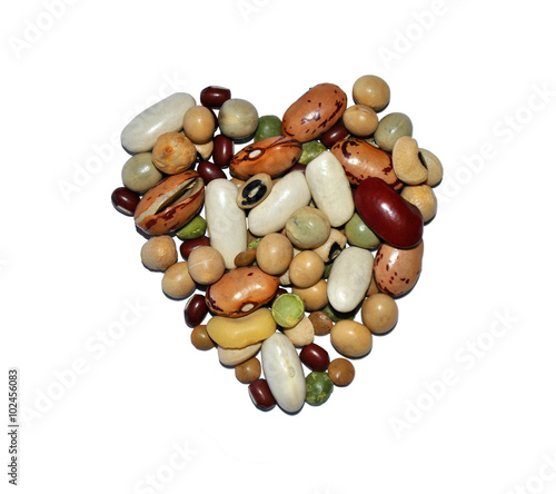 Color beans and lentils form in heart shape