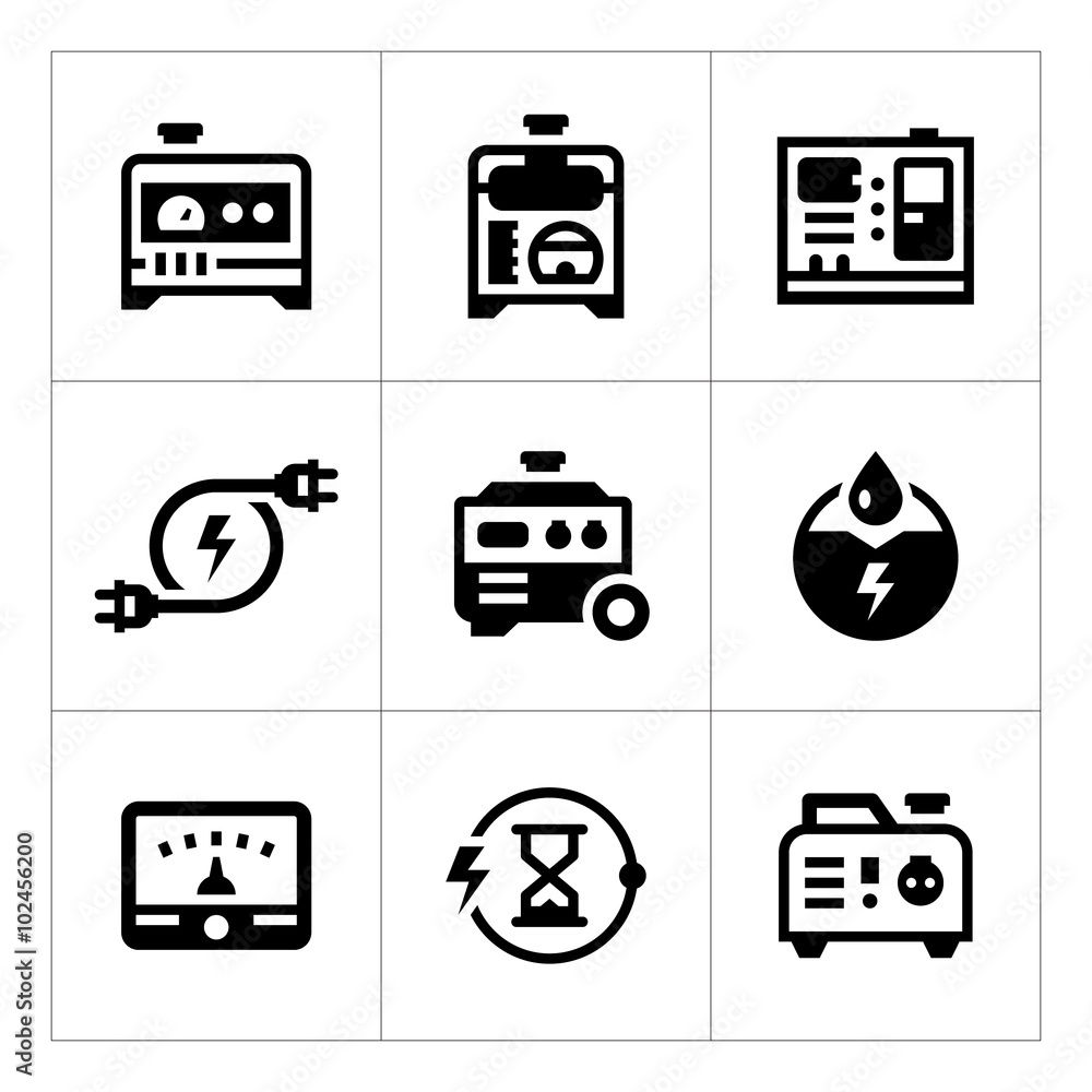 Set icons of electrical generator Set icons of electrical generator