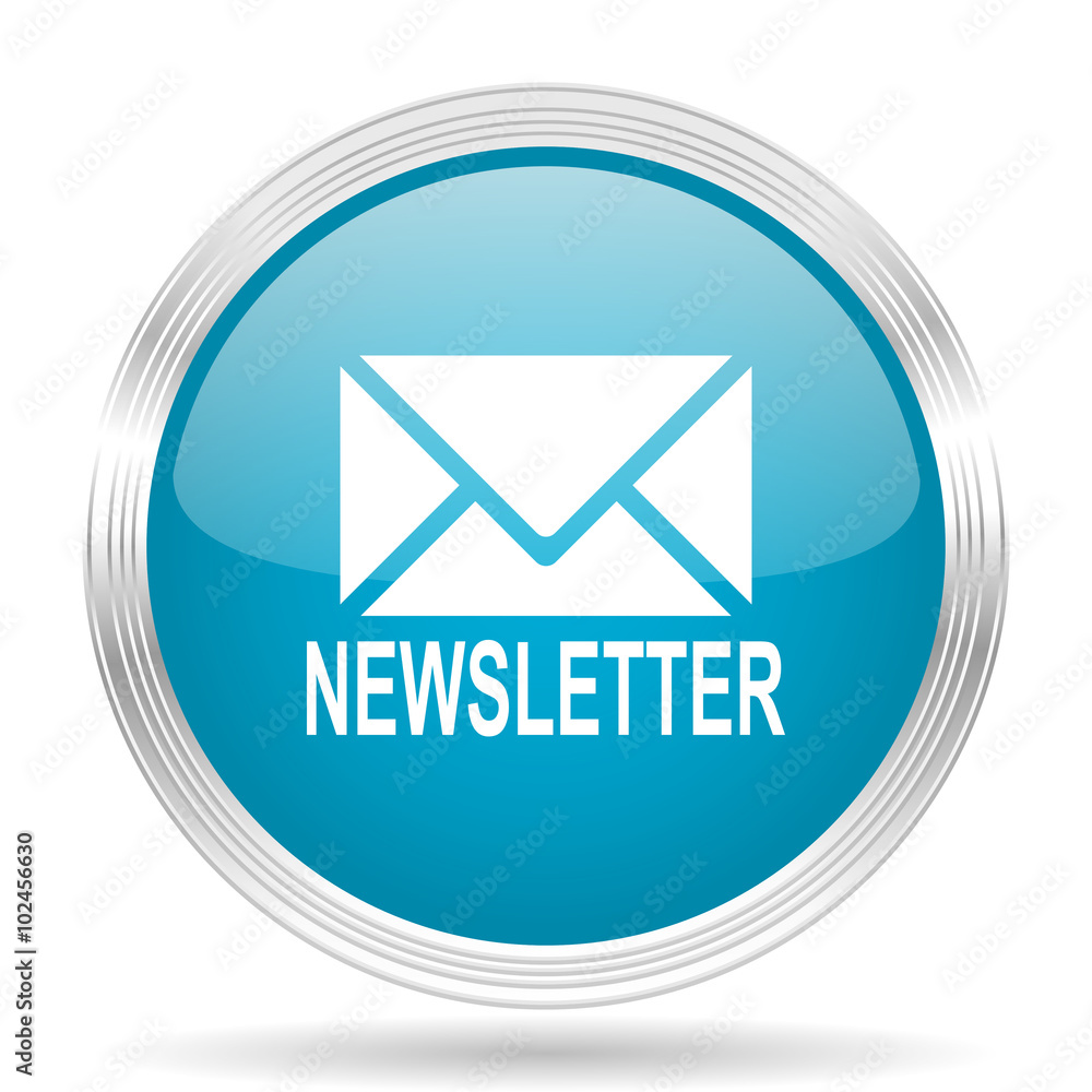 newsletter blue glossy metallic circle modern web icon on white background newsletter blue glossy metallic circle modern web icon on white background