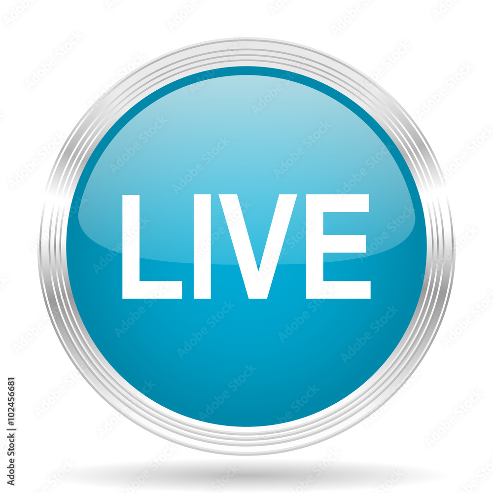 live blue glossy metallic circle modern web icon on white background live blue glossy metallic circle modern web icon on white background
