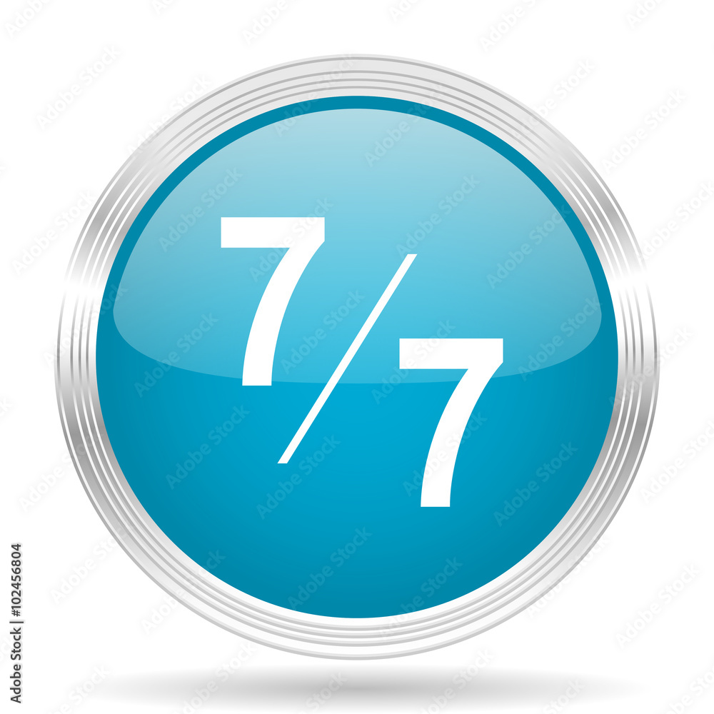 7 per 7 blue glossy metallic circle modern web icon on white background 7 per 7 blue glossy metallic circle modern web icon on white background