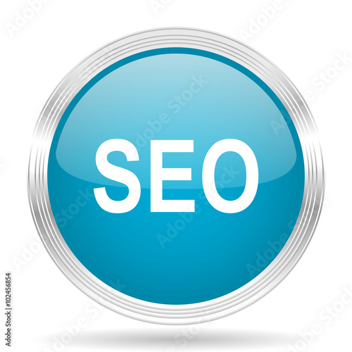 seo blue glossy metallic circle modern web icon on white background