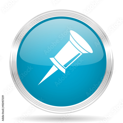 pin blue glossy metallic circle modern web icon on white background