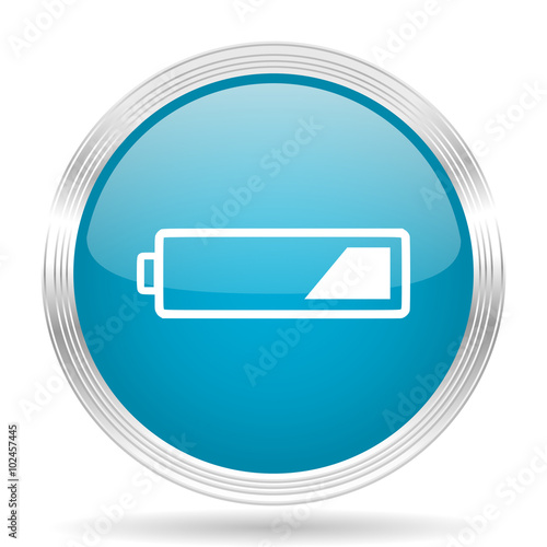 battery blue glossy metallic circle modern web icon on white background