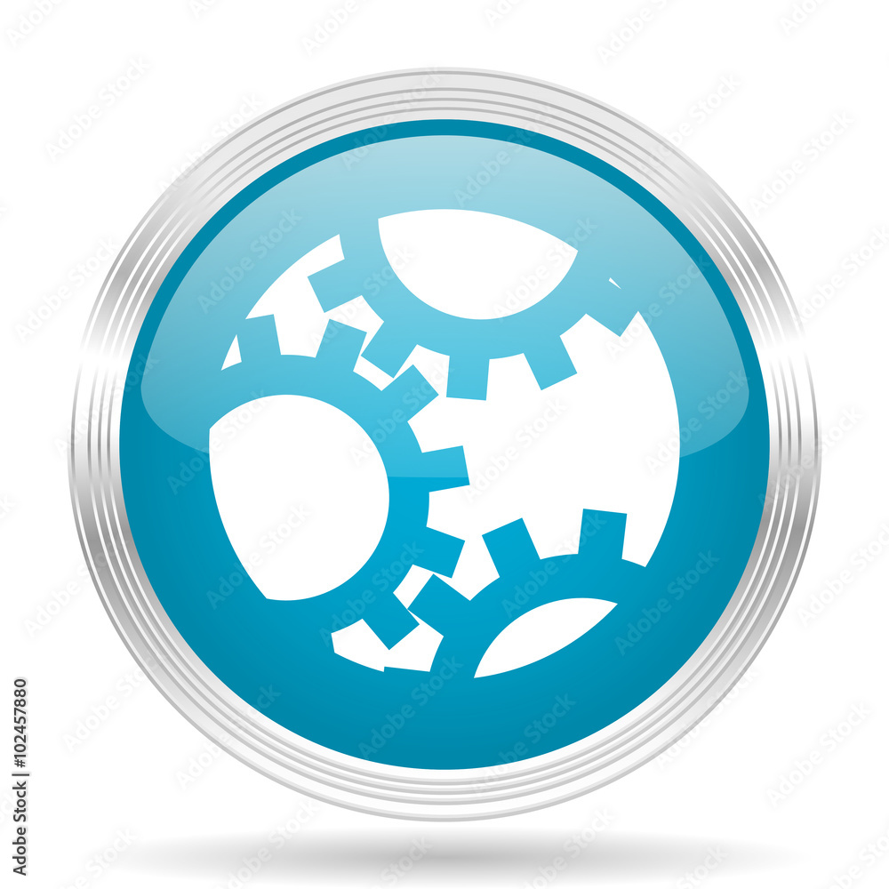 gear blue glossy metallic circle modern web icon on white background gear blue glossy metallic circle modern web icon on white background