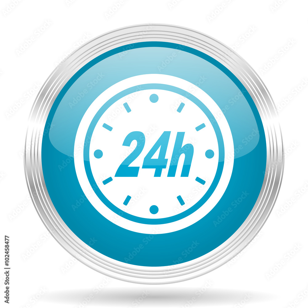 24h blue glossy metallic circle modern web icon on white background 24h blue glossy metallic circle modern web icon on white background
