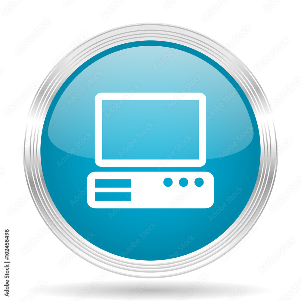 computer blue glossy metallic circle modern web icon on white background computer blue glossy metallic circle modern web icon on white background