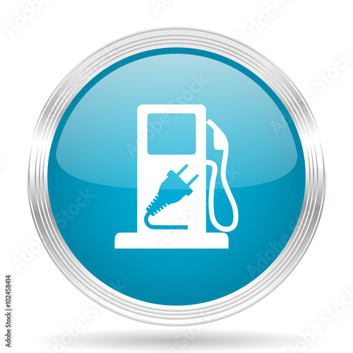 fuel blue glossy metallic circle modern web icon on white background