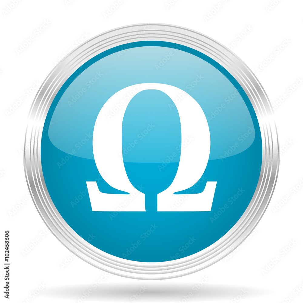 omega blue glossy metallic circle modern web icon on white background omega blue glossy metallic circle modern web icon on white background