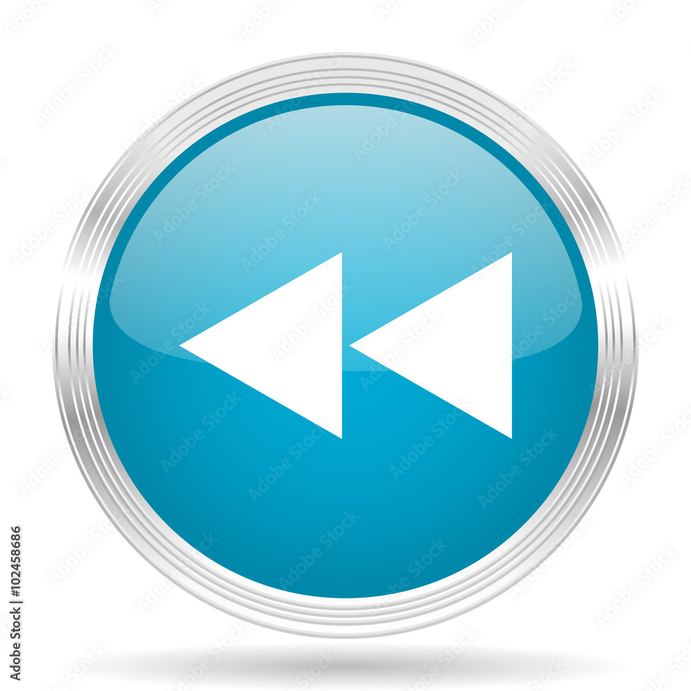 rewind blue glossy metallic circle modern web icon on white background rewind blue glossy metallic circle modern web icon on white background