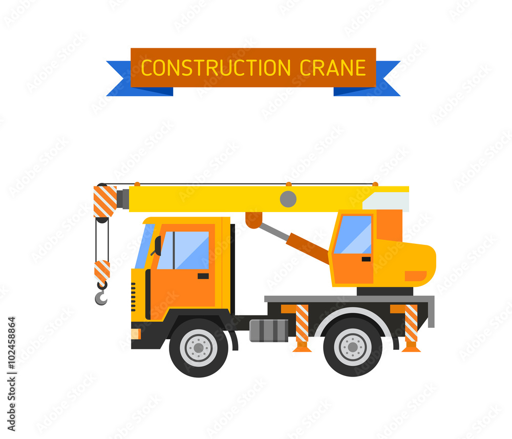 Building under construction crane machine technics vector illustration
