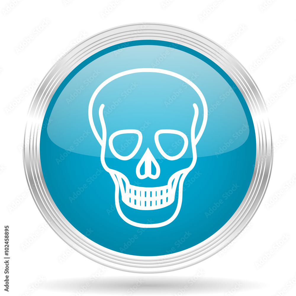 skull blue glossy metallic circle modern web icon on white background skull blue glossy metallic circle modern web icon on white background