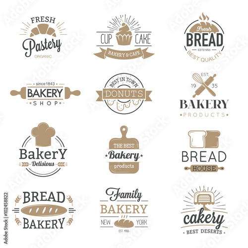 Bakery badges and logo icons thin modern style vector collection set