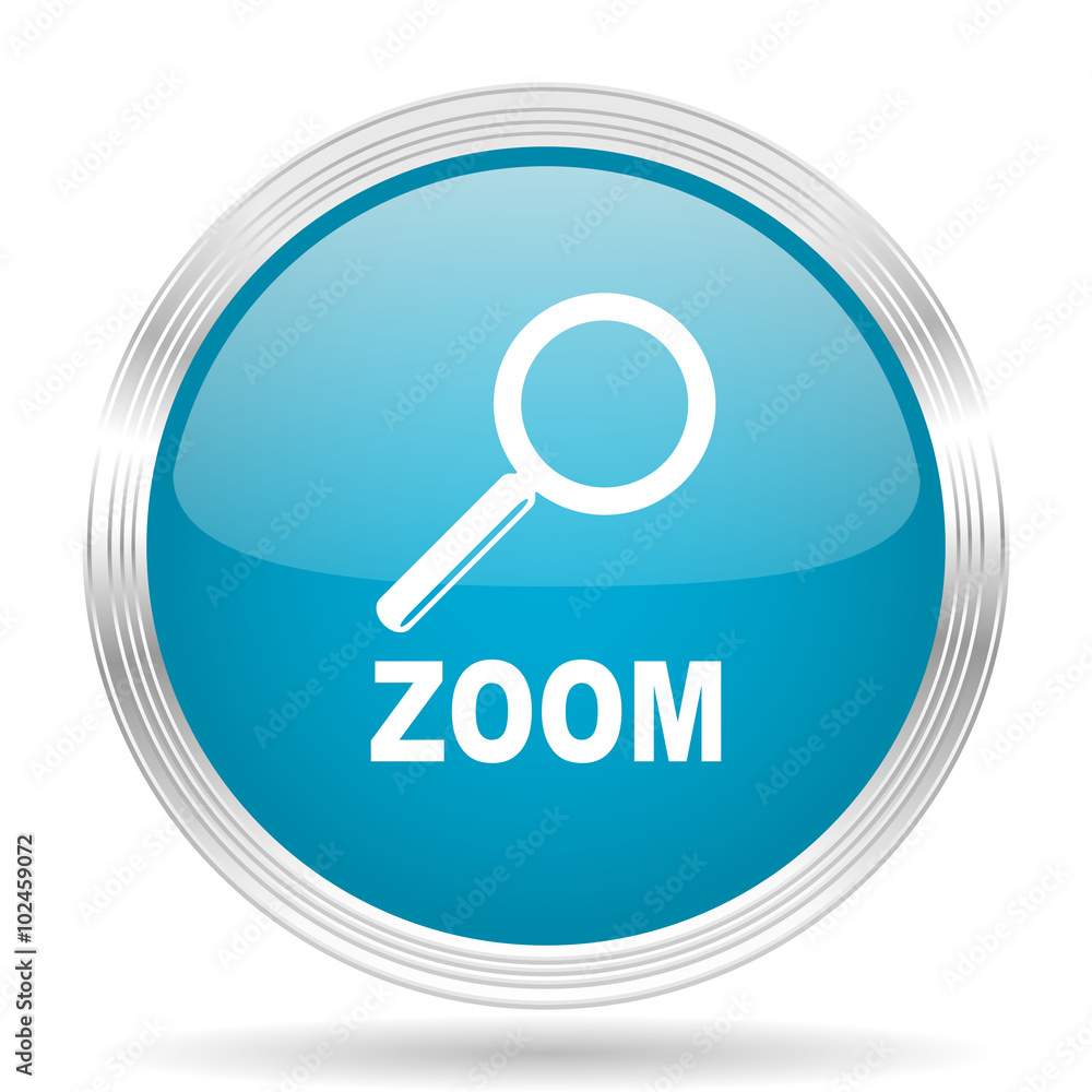 zoom blue glossy metallic circle modern web icon on white background zoom blue glossy metallic circle modern web icon on white background