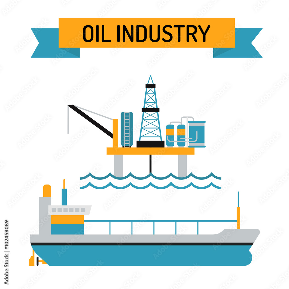 Oil industry flat style vector symbols
