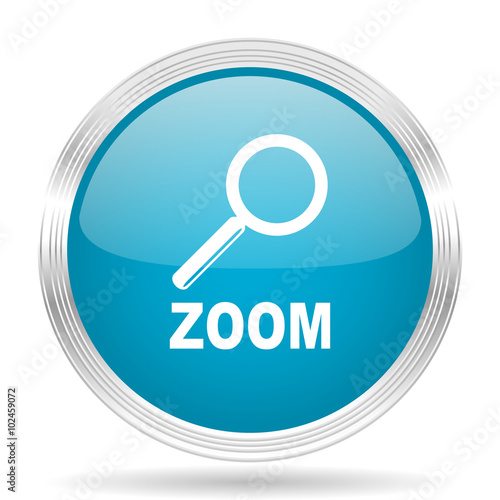 zoom blue glossy metallic circle modern web icon on white background