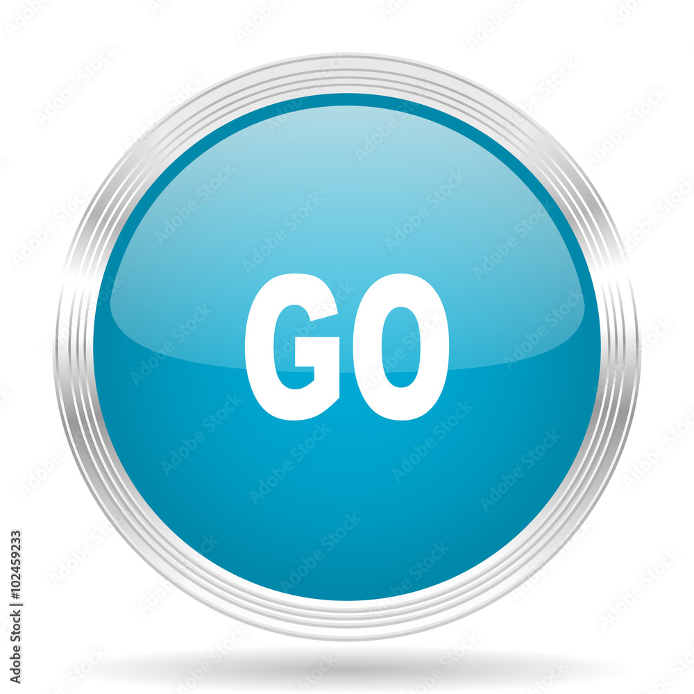 go blue glossy metallic circle modern web icon on white background go blue glossy metallic circle modern web icon on white background