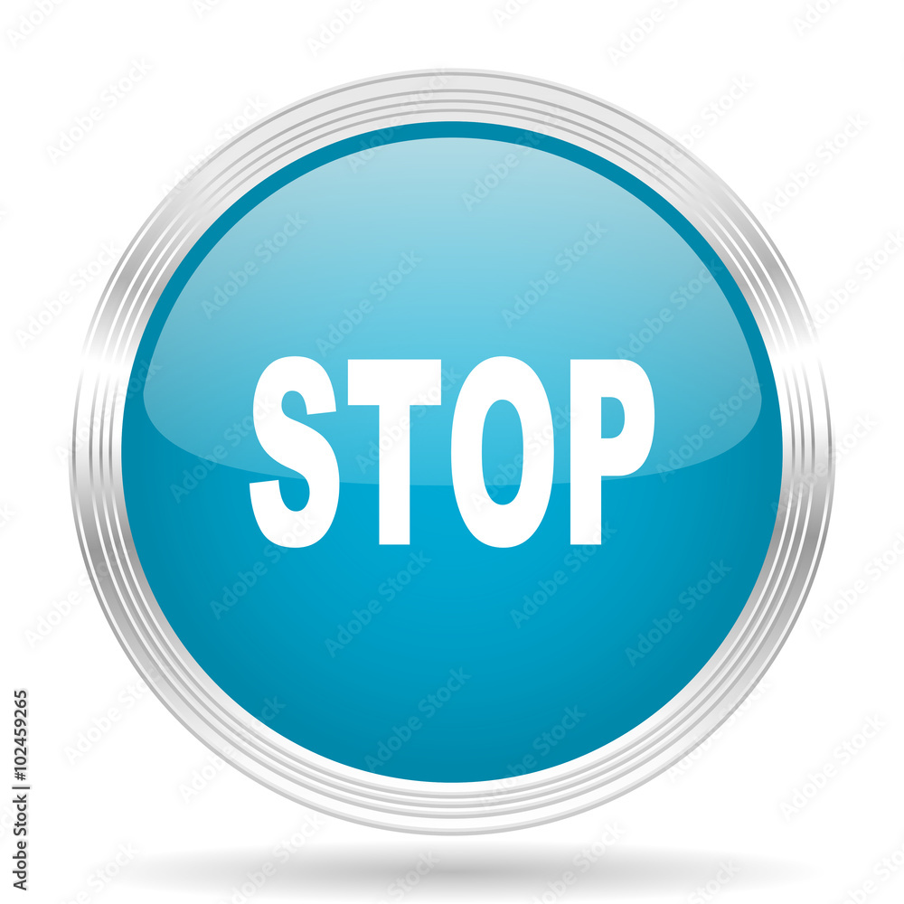 stop blue glossy metallic circle modern web icon on white background stop blue glossy metallic circle modern web icon on white background