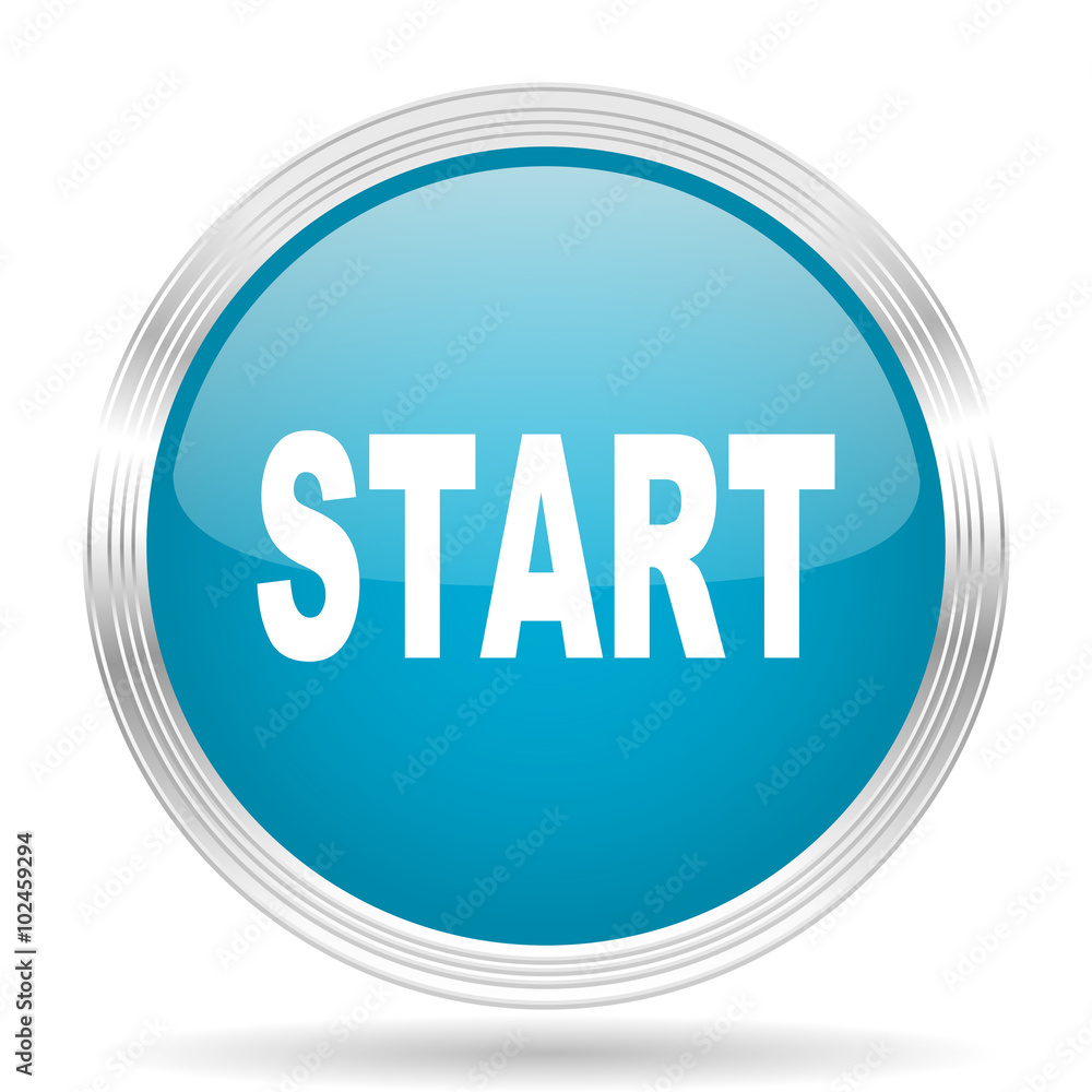 start blue glossy metallic circle modern web icon on white background start blue glossy metallic circle modern web icon on white background