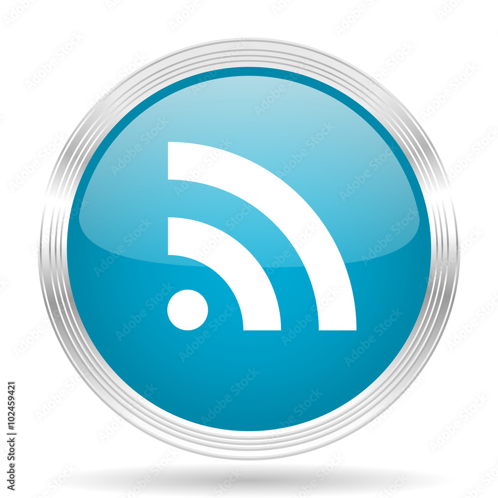 rss blue glossy metallic circle modern web icon on white background rss blue glossy metallic circle modern web icon on white background