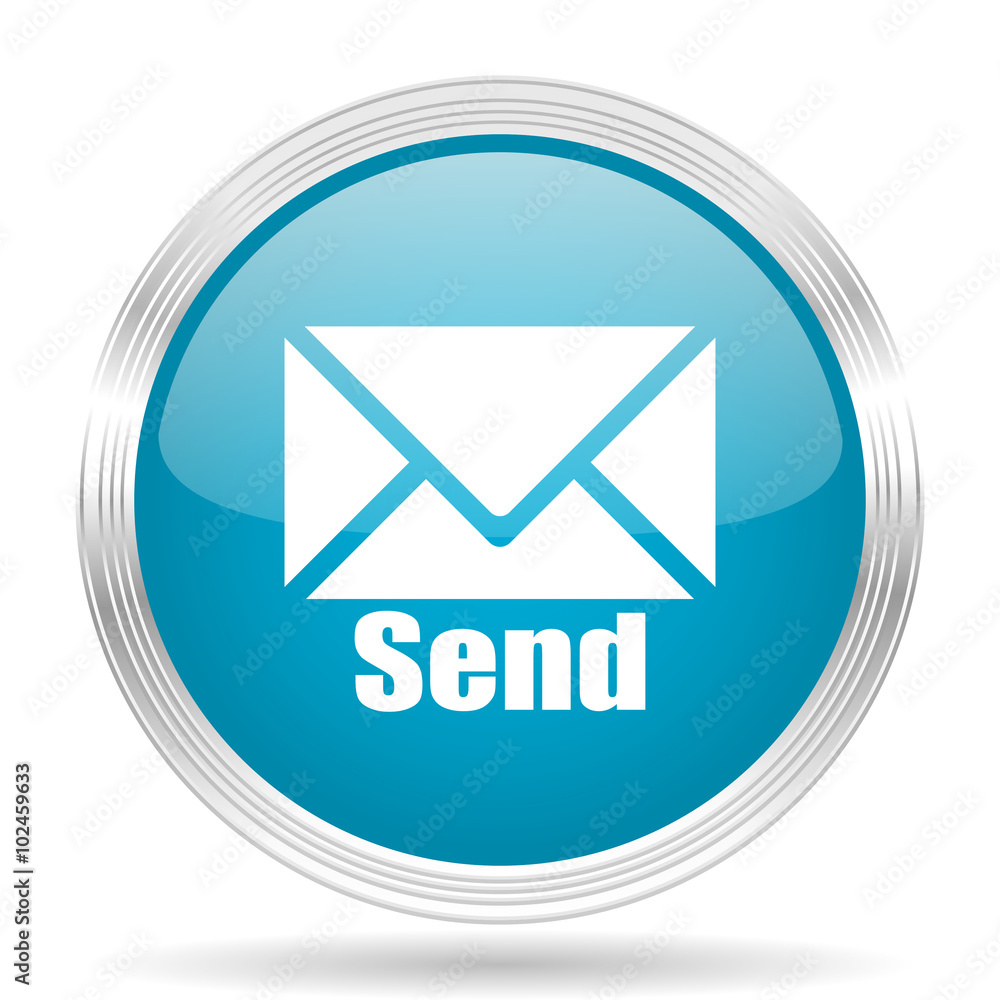send blue glossy metallic circle modern web icon on white background send blue glossy metallic circle modern web icon on white background