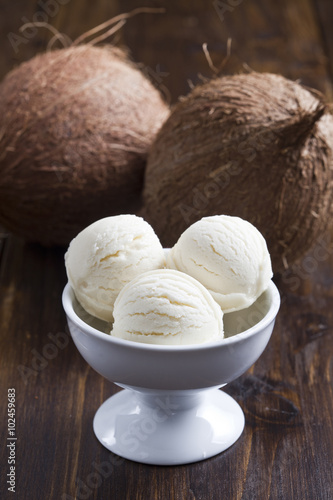 Coconut ice cream and coconuts.